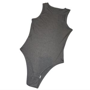 SHEIN Dark Grey / Charcoal Ribbed  Bodysuit